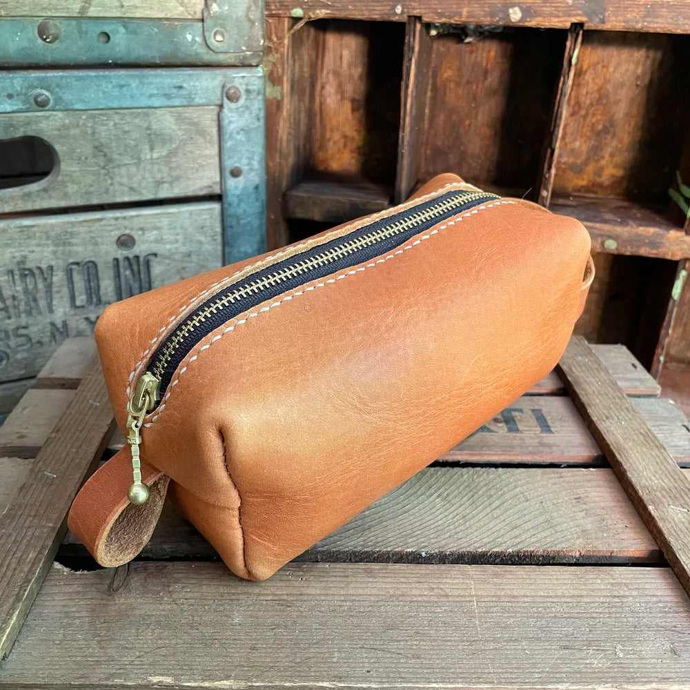 Mini Toiletries Bag, Natural Veg Tan - Made to Order