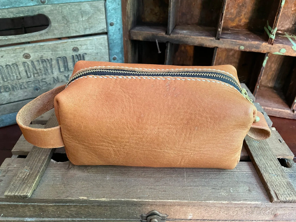 Mini Toiletries Bag, Natural Veg Tan - Made to Order