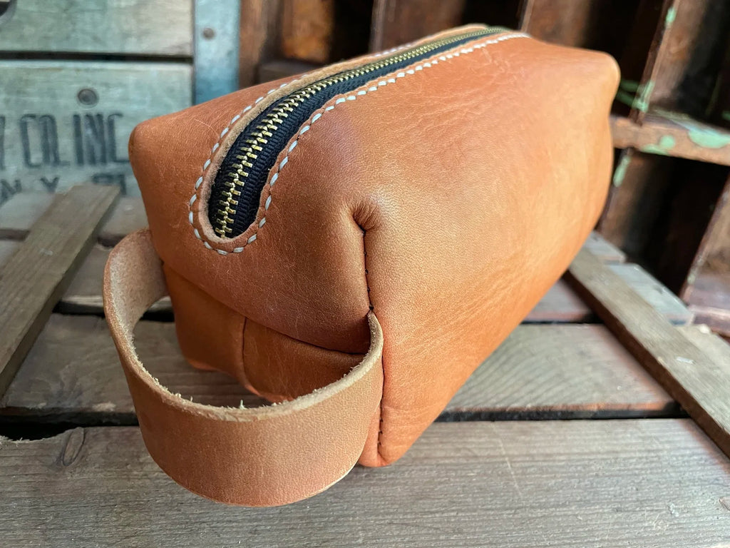 Mini Toiletries Bag, Natural Veg Tan - Made to Order