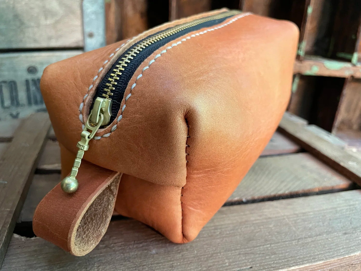 Mini Toiletries Bag, Natural Veg Tan - Made to Order