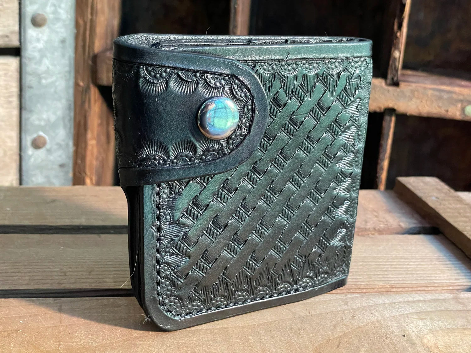 Snap Bifold Wallet, Black Basketweave - Made to Order
