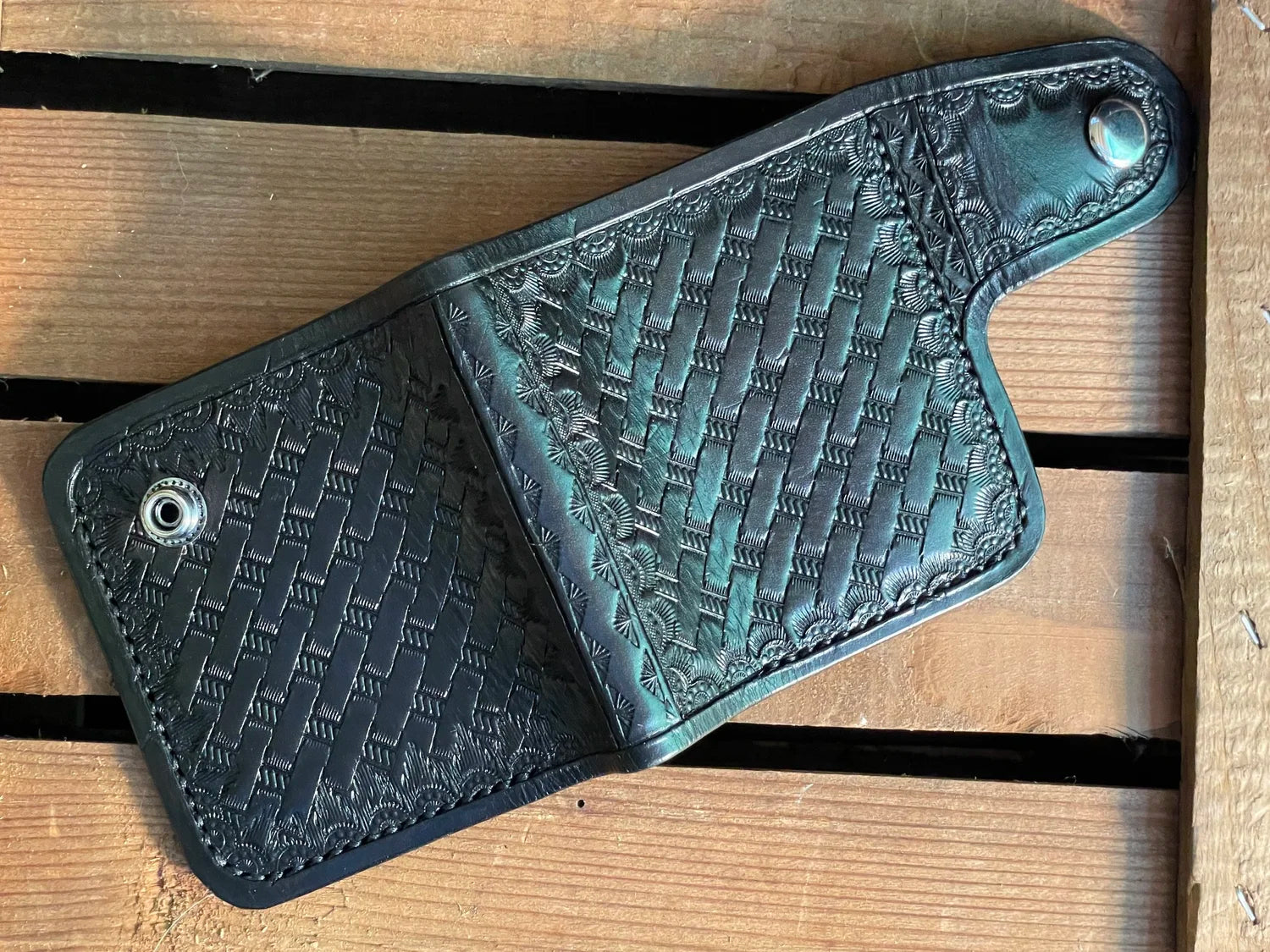 Snap Bifold Wallet, Black Basketweave - Made to Order